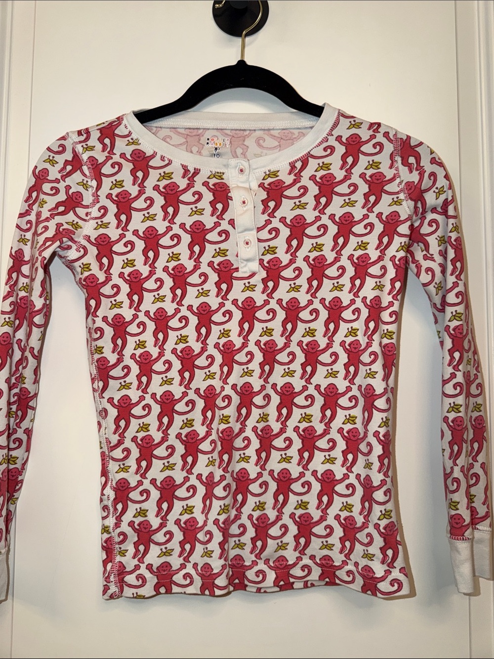 Roller Rabbit Pink Monkey Print Henley Top